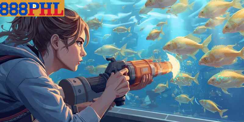 player using strategy in online fishing game with cannon targeting